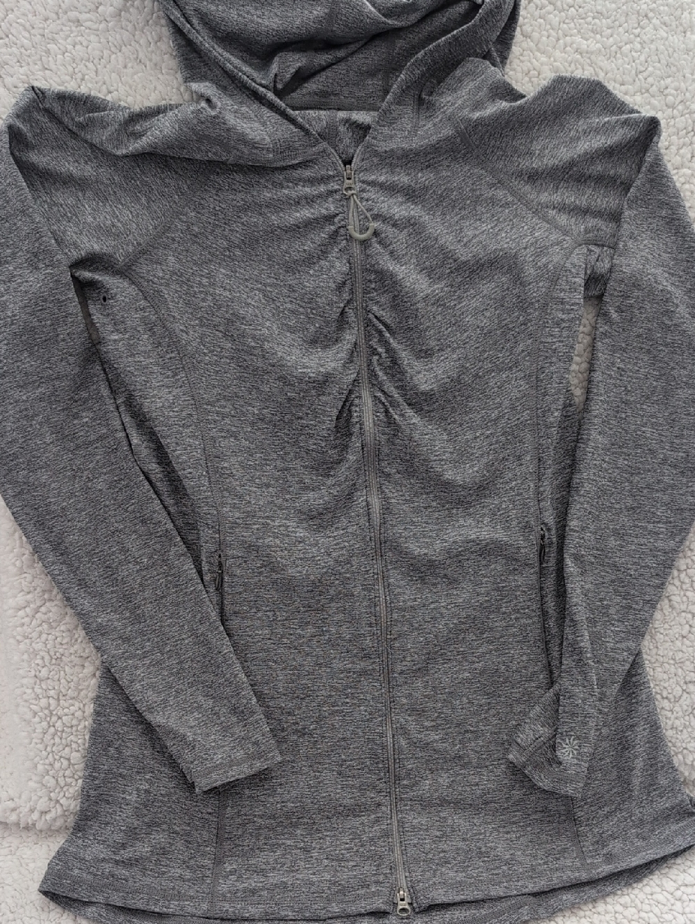 Athleta Heather Gray Full‑Zip Hooded Athletic Jacket